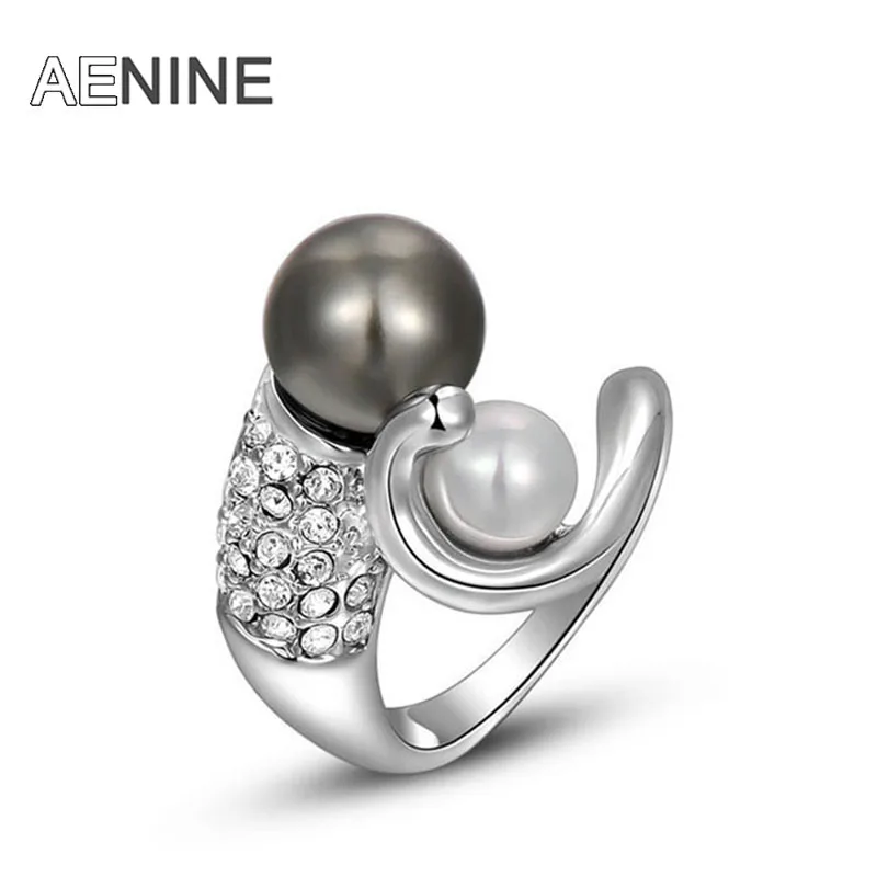 

AENINE brands fashion women ring Austrian Crystal double Simulated Pearl Ring L2010204330