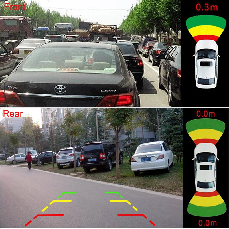 

GreenYi 2019 Car Radar System 8pcs Parking Sensor Support Front Rear Camera with Sound Alert and Video Output distance display