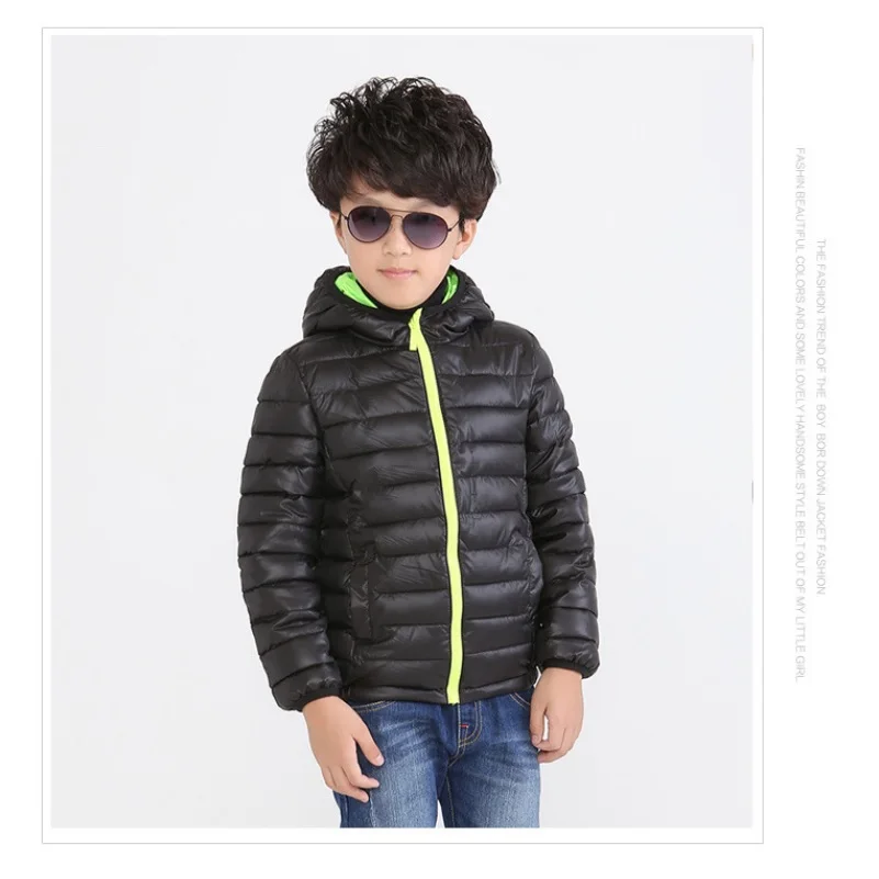 2018 черный детская верхняя одежда Весенний пиджак для мальчиков одноцветное Зимнее пальто с капюшоном детские парки хлопок-стеганая куртка