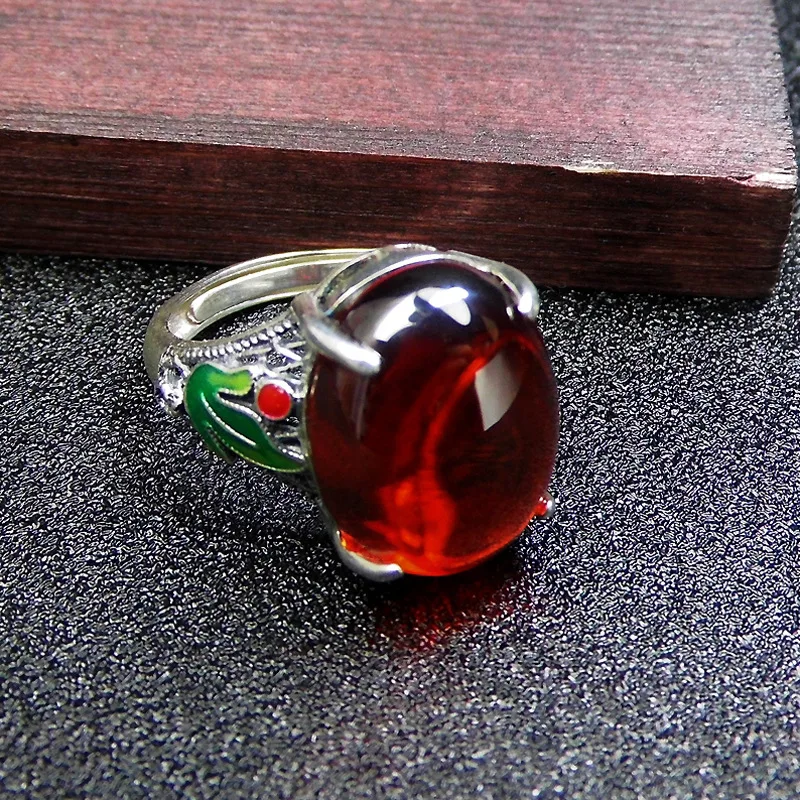 

925 pure silver Thai silver green open ring Cloisonne antique ring