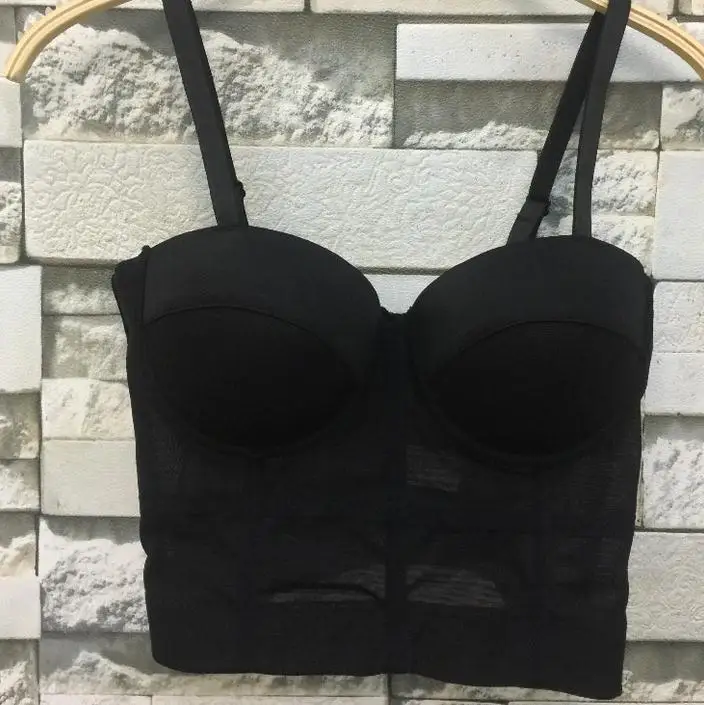 Kopen Mode Mesh Push Up Bralet vrouwen Corset Bustier Bra Night Club Party Cropped Top Vest Plus Size AW514