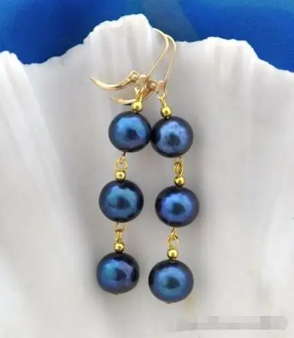 

Free Shipping >>>> 11mm black fresh water round pearl dangle earring