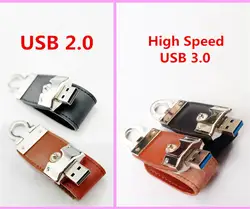 Высокая Скорость USB 3.0 натуральная 128 ГБ 64 ГБ 32 ГБ 16 ГБ 8 ГБ Ёмкость кожа USB3.0 накопитель usb флэш-накопитель памяти флешки подарок