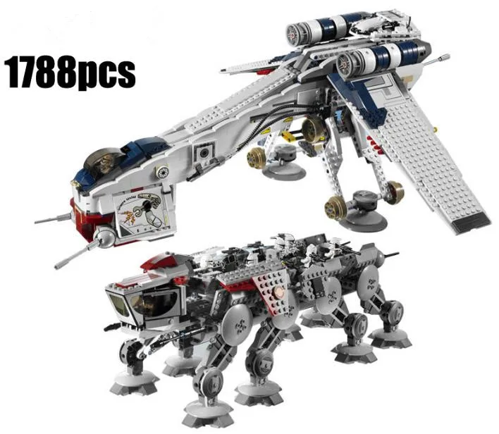 

Star War The Republic Dropship with AT-OT Walker Model Building Blocks Toys for Children Compatible With 10195 Bricks Gift