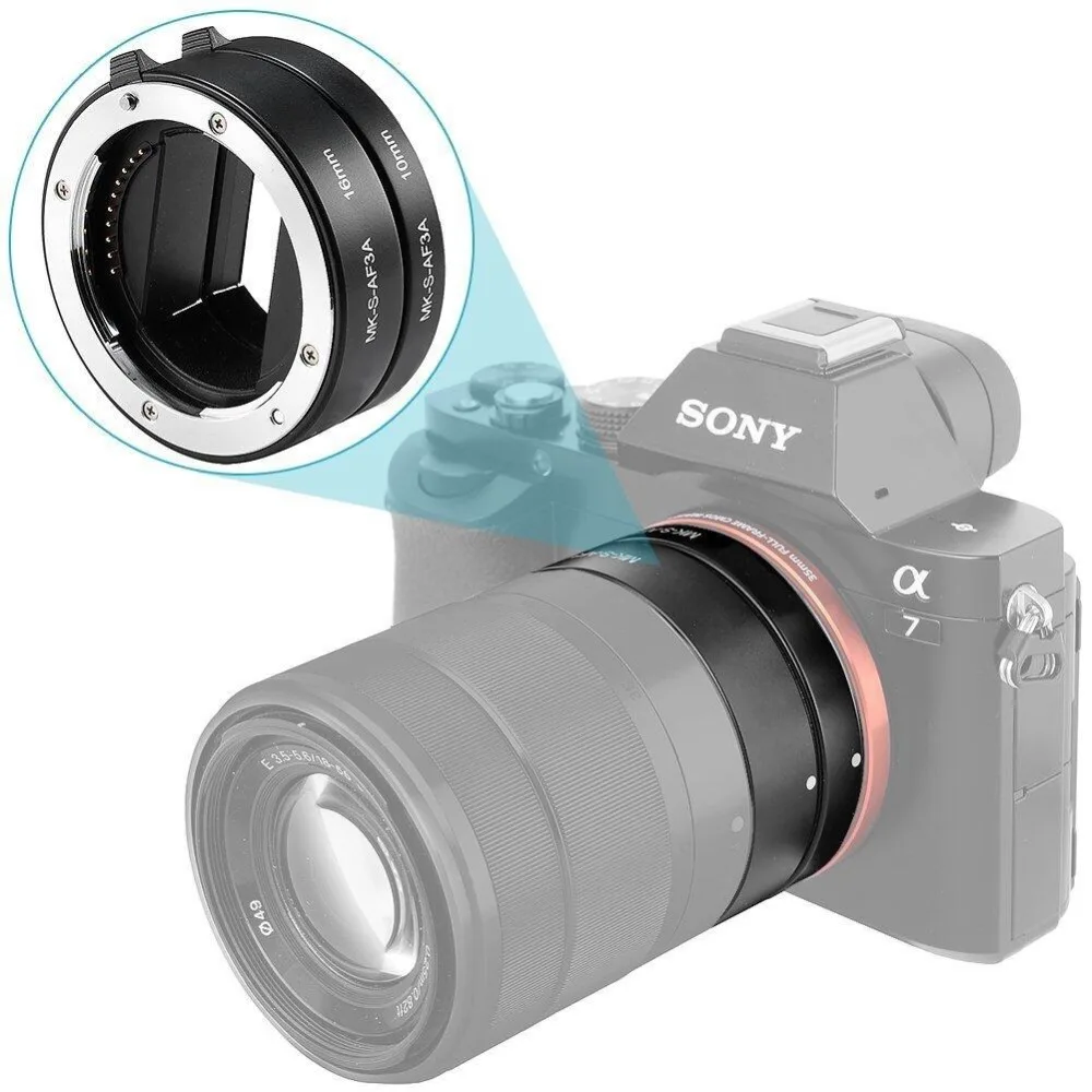 Переходное кольцо-удлинитель для макросъемки Meike с автофокусом для sony E mount NEX3 NEX-5 NEX-7 NEX-6 A7 A7II A7III A6000 A6300 A6400