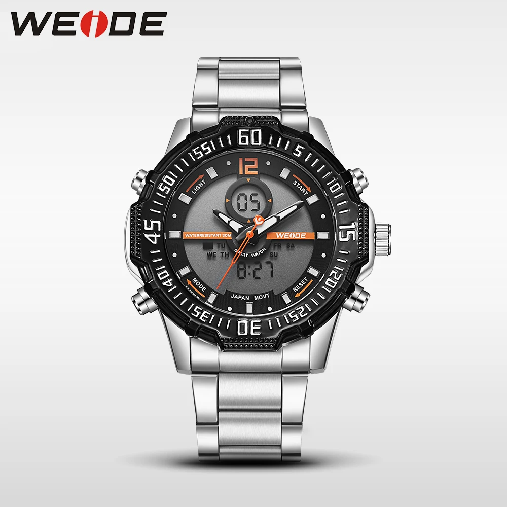 Weide luxury brand quartz sport relogio digital masculino watch stainless steel analog men automatic alarm clock water resistant