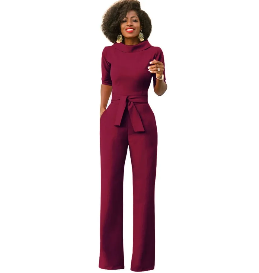 Элегантная для работы в офисе одежда деловые комбинезоны 2018 женские с коротким рукавом карманы широкие брюки комбинезон Модный комбинезон