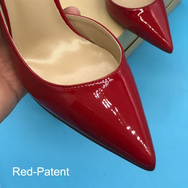 Classic Women Thin Heel 100MM Pointed Toe Sandals Women wedding Heels Designer Dress Pumps - Цвет: Red Patent