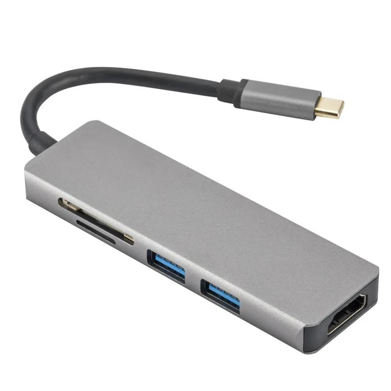 USB-C концентратор Тип C концентратор USB 3,0 Thunderbolt 3 HDMI 3,5 мм аудио RJ45 Gigabit Ethernet адаптер SD/TF Card Reader устройство чтения карт USB C концентратор USB - Цвет: 5 in 1