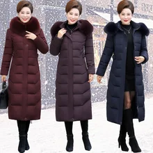 Зимнее хлопковое приталенное длинное пальто для девочек Модная хлопковая куртка с капюшоном и меховым воротником больших размеров