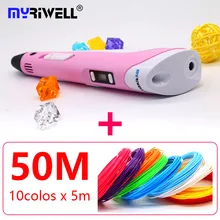 2018 Myriwell 3d pen 3d pens abs 1.75mm pla filament LED display 3d magic pen designed for kids graffiti pen