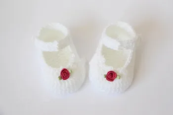 

Crochet baby shoes, baby booties, white roses baby shower gift