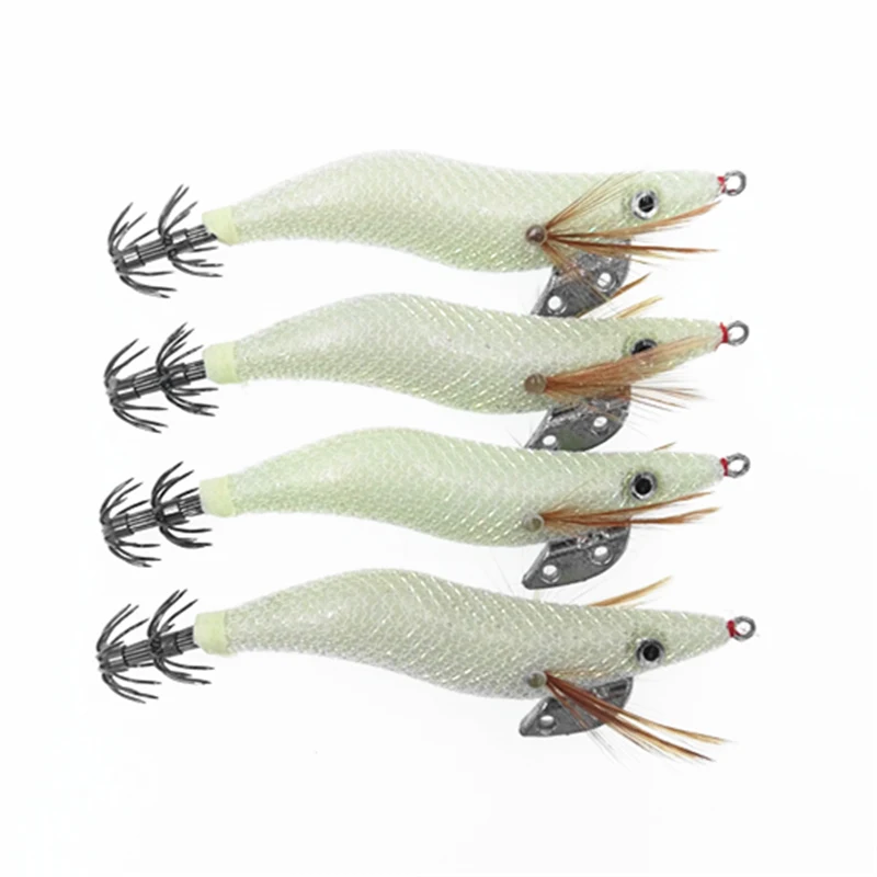 4Pcs 10cm 11g Luminous Shrimp Night Fishing Lures Wood Squid Jig Black White Color Artificial Bait fishing lure