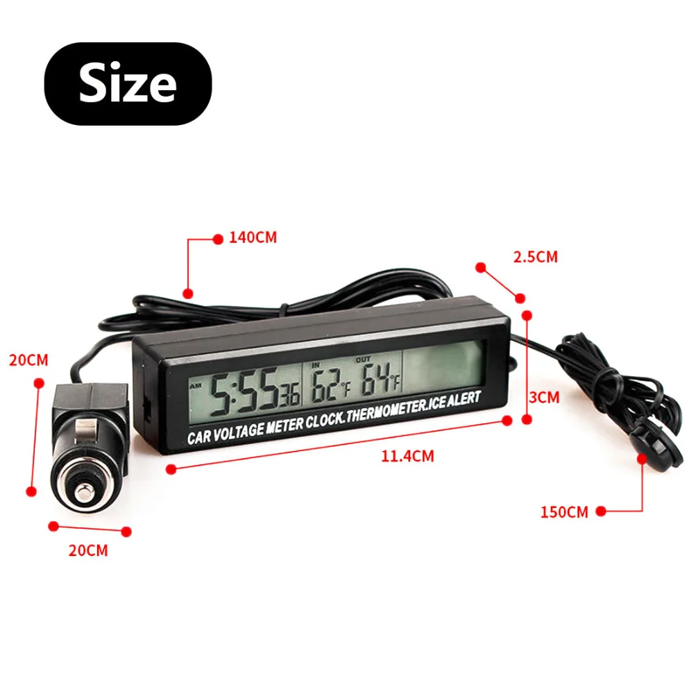 ЖК цифровой авто 3в1 часы термометр Температура монитор метр в/из экран батарея напряжение часы