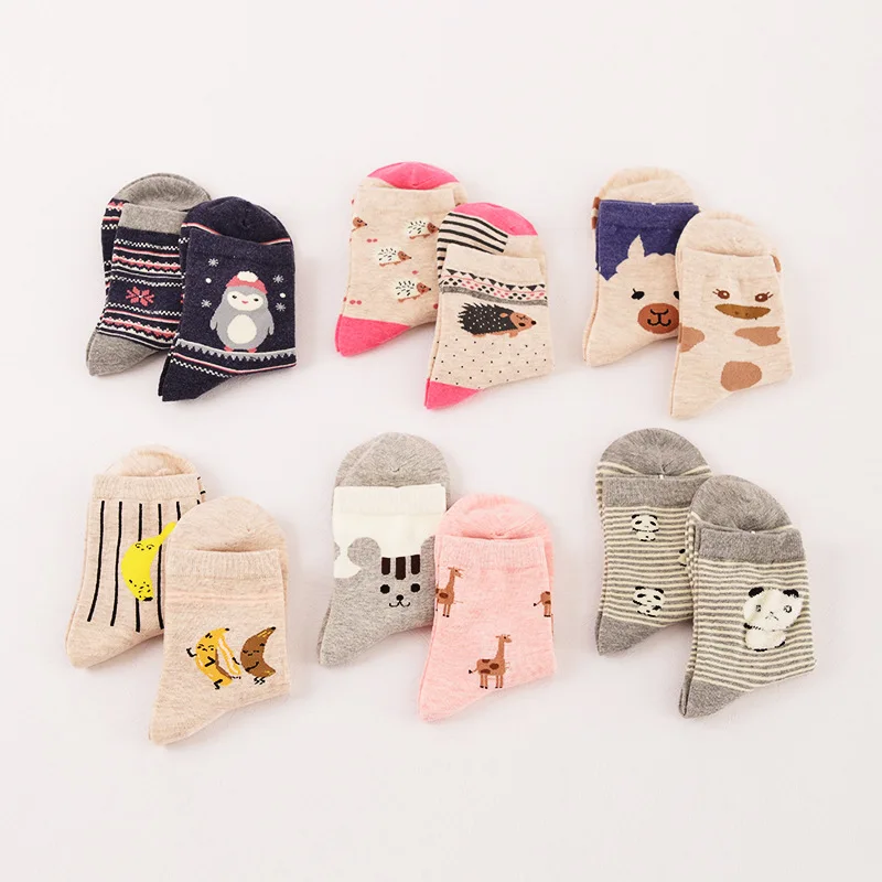 

2017 New Fall Kawaii Animal AB Cartoon Socks Funny Women's Panda Penguin banana Hamster Hedgehog Giraffe Alpaca TubeSocks