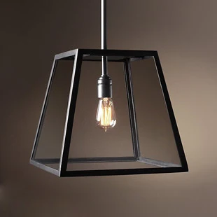 

Loft vintage iron metal glass box Suspension Luminaire Pendant Lights Bar dining room lamp