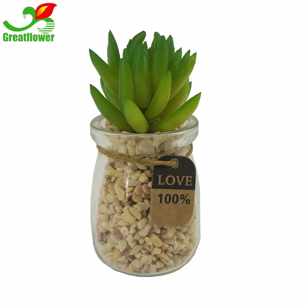 Greatflower glass bosai cute Artificial Succulents Plastic Synthetic