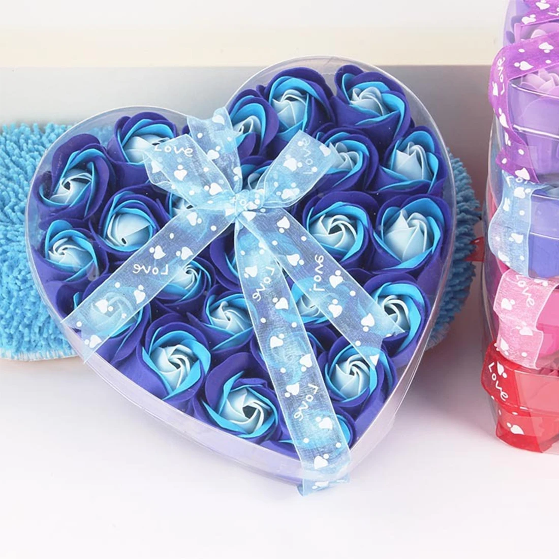 

24pcs Wedding Decoration Valentine Gift Simulation Rose Petal Paper Soap Heart Shape Pack Flower Scented Washing Cleaning Hand
