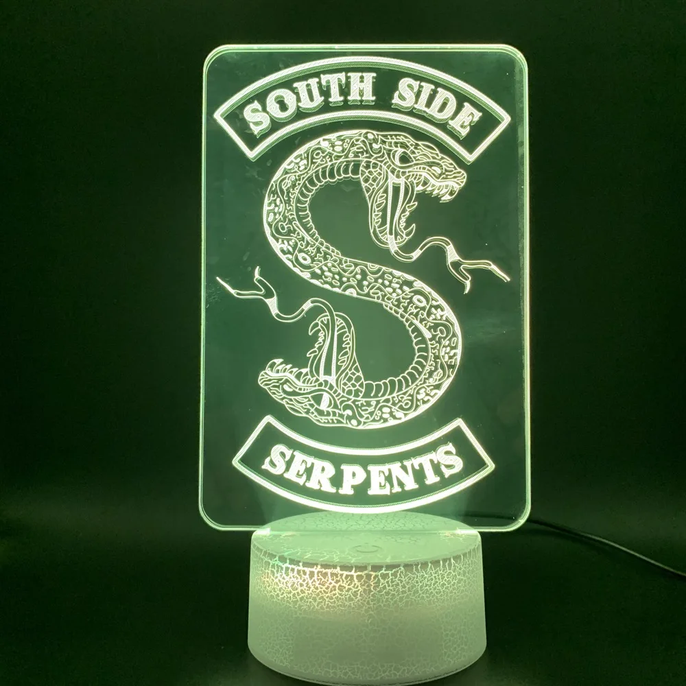 3D иллюзия Led Night Light Лампа Riverdale Подарок Змея Логотип Офис Декоративные Настольные Лампы