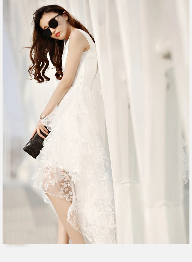 high low white lace dress