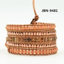 new Wrap leather bracelets boho stone and copper beads bracelet for fashion women jewelry party gift JBN-9481