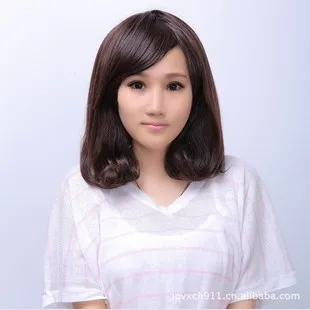 BOB lady with bangs pear hair korean midium long straight