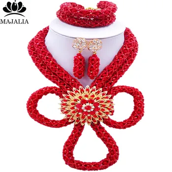

Majalia Fashion Romantic Nigeria Wedding African Beads Jewelry Set Opaque red Crystal Necklace Bridal Jewelry Sets 2VC004