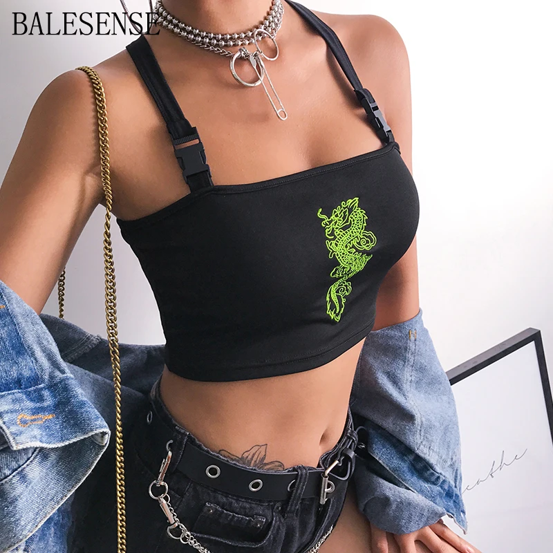 

Women Black Dragon Printed Tank Top Sexy Cross Back Streetwear Cropped Tank Tops 2019 Summer Fashion Feminino Backless Crop Top