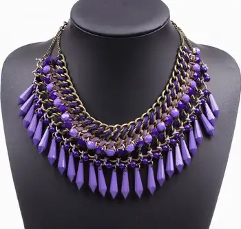 

Vintage New Design Braided String Chain Latest Model Stab Resin Fashion Necklace Women Jewelry