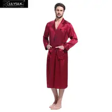 LilySilk халат пижамы кимоно Мужской Шелковый для мужчин ночной дизайнер длинный рукав ремень карманы бренд отложной воротник