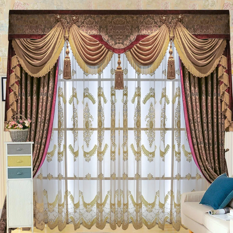 

Custom curtains high class luxury simple European-American thick Chenille jacquard fabric blackout curtain valance tulle N220