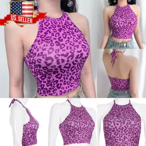 

Women Leopard Halter Vest Sleeveless Tank Crop Top T-Shirt Wrap Chest Bra