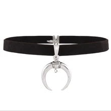 Punk Crescent Pendant Choker font b Necklace b font For Women Vintage Alloy Half Moon Rope