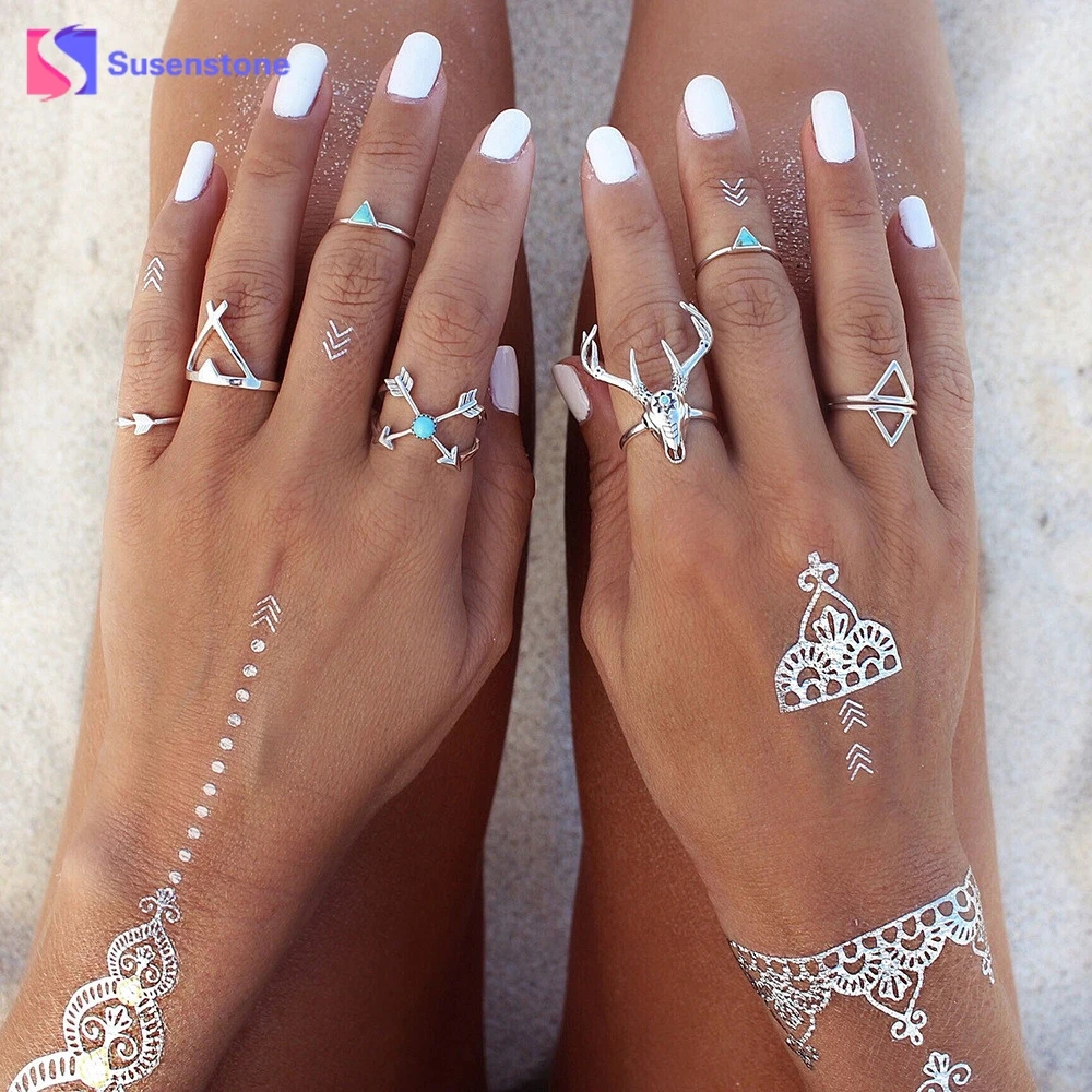 

7PCS/Set Vintage Bohemian Deer Turkish Midi Ring Set Punk Women Rings Jewelry Geometry Rings for Women Hot Sales