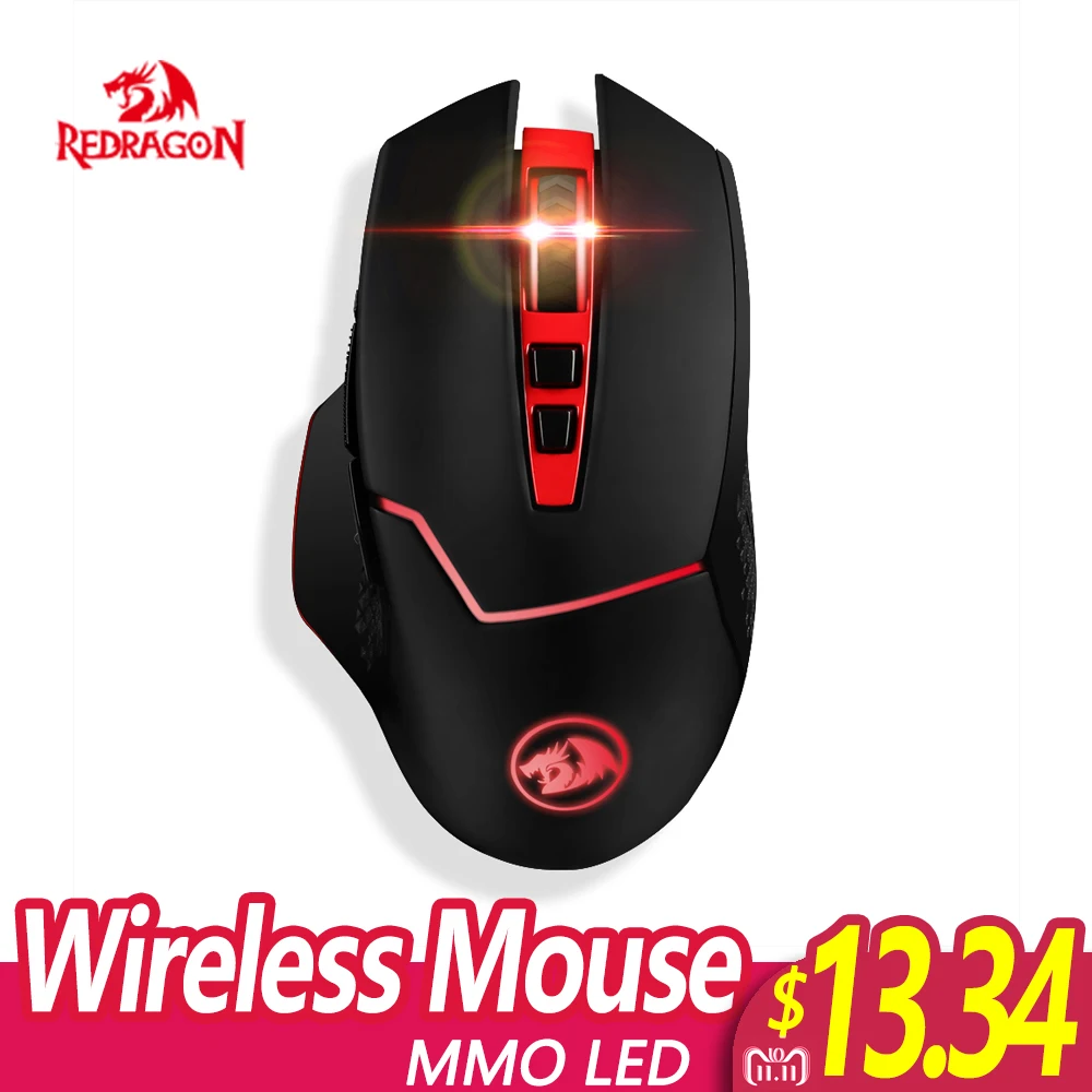 Дешево Redragon Professional беспроводной игровой мышь 8 кнопочная мышь для MMO Pro геймеров PC ноутбук