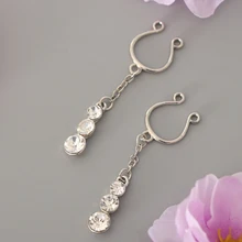 2 шт., панк, Поддельные кольца для сосков, кристалл, болтается, не прокалывается, нержавеющая сталь, шпилька, поддельные кусачки, регулируемые кольца для женщин, девушек