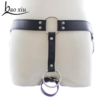 

2020 New Men Sexy Lingerie Faux Leather Adjustable Black Jockstraps Underwear Underpants Front with O-ring One Size Male