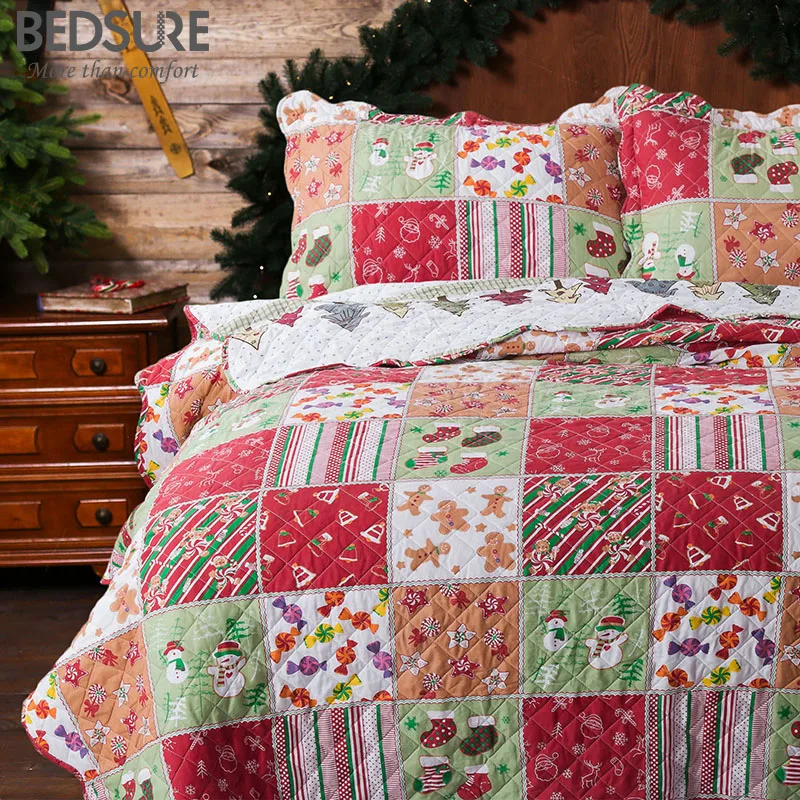Bedsure Printed Quilt Coverlet Set Bedspread Christmas Gingerbread Man