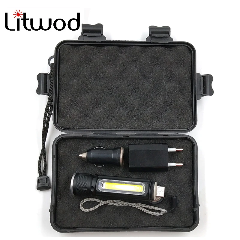 

Litwod Z20516 LED Flashlight Torch 4000LM XM-L T6 COB Zoomable 3 Modes Aluminum Lanterna Camping Built-in battery USB Charge