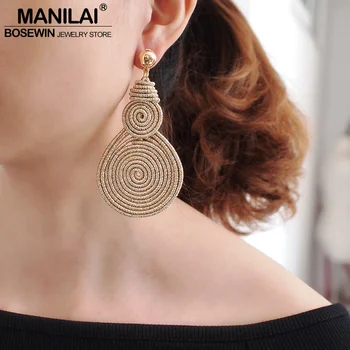 MANILAI Bohemian Alloy Spiral Round Statement Earrings Women Vintage Metal Drop Dangle Earrings Fashion Jewelry Wholesale 2020