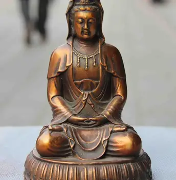 

Chinese Fane Red Copper Kwan-yin Guan Yin BoddhisatTva Godess Buddha Statue