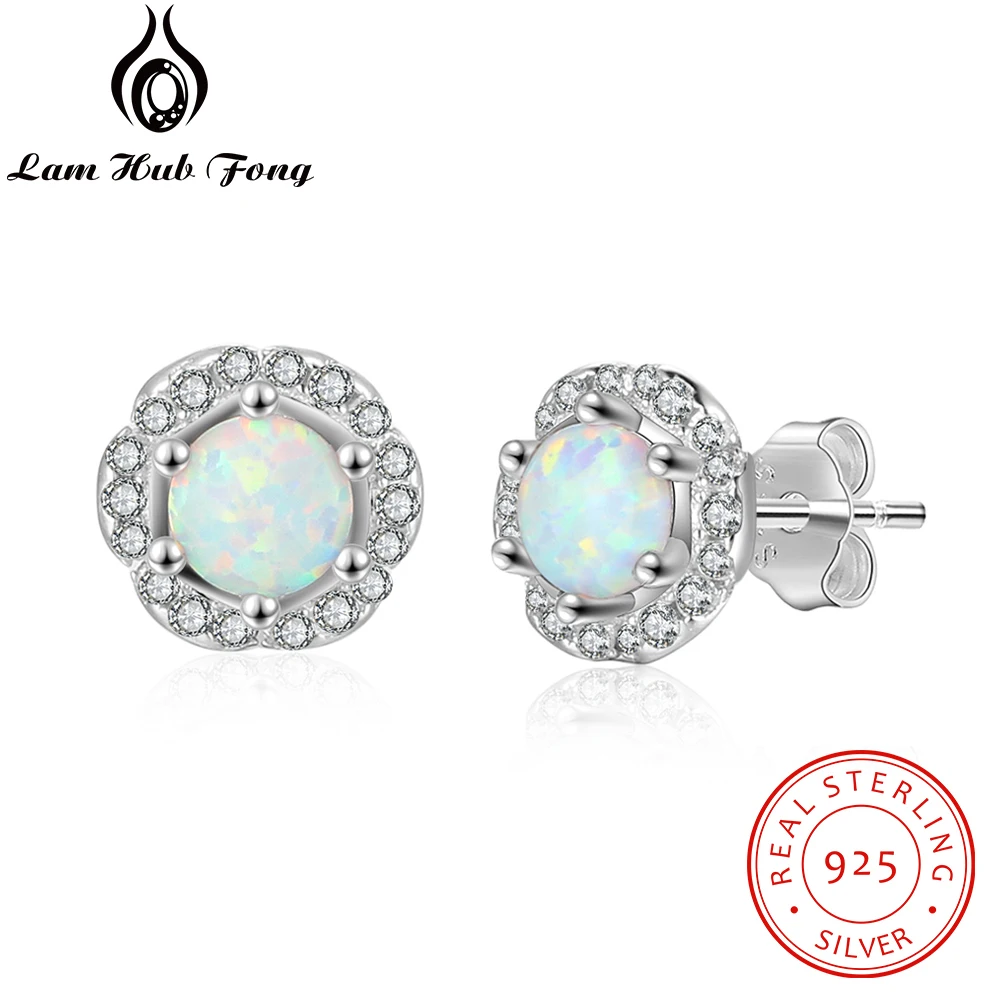 

925 Sterling Silver Opal Earrings Women Flower Stud Earrings with Cubic Zirconia Silver 925 Jewelry Gift for Girls(Lam Hub Fong)