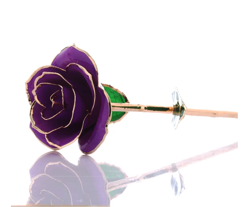 

Romantic Purple Rose Flower Home Decorative New Creative Women's Gifts 24K Gold Plated Rose with With Gift Box for Mother's Day