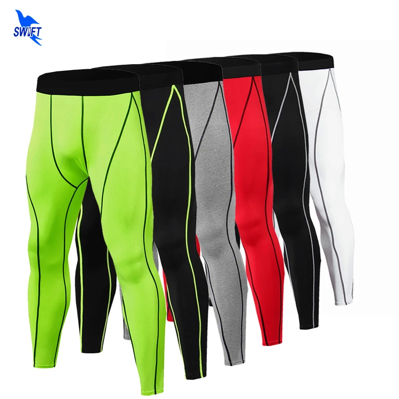 

High Elastic Fitness Men's Running Tights Compression Sports Leggings Quick Dry Ankle Length Jogging Pants Gym Training Trousers