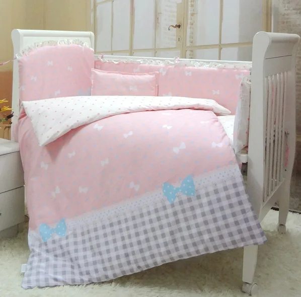 8 pieces baby girl crib bedding sets, girl quality cot bedding with