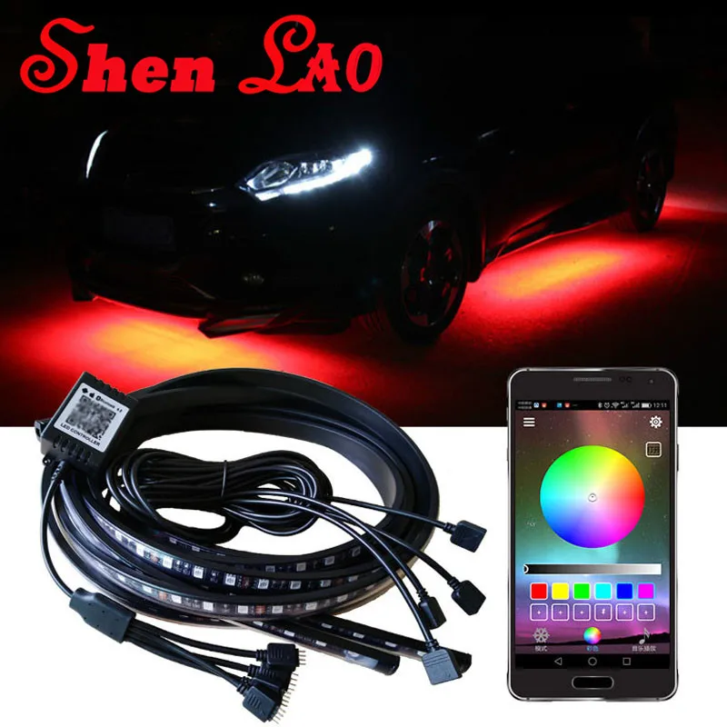 ShenLao 4pcs RGB LED Under Car Glow Underbody System Neon Lights and