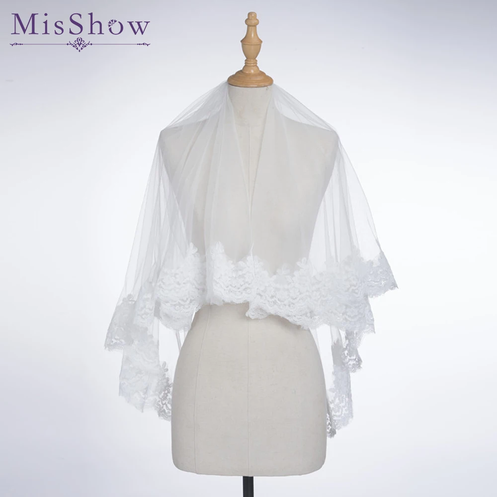 

100%Real Photo 1.2 M Two Layer Tulle Short wedding veil bridal veils with comb Lace Edge velos de novia 2019 wedding accessories