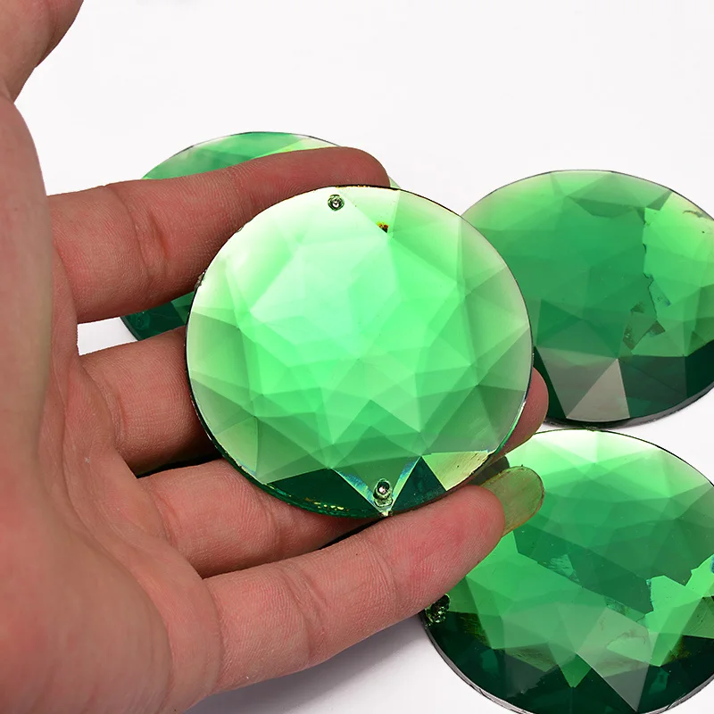 JUNAO, 52 мм, большой размер, пришитые разноцветные стразы, аппликация для шитья, Большой акриловый кристалл, плоская задняя сторона, рукоделие, стразы, камни, рукоделие - Цвет: Dark Green
