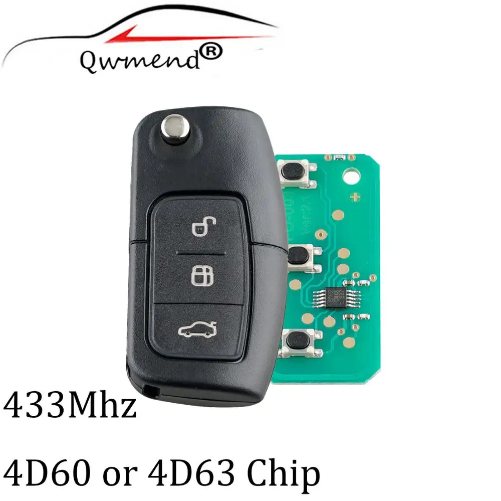Per Ford Car Key 3But 433Mhz 4 D63/4 D60 Chip Chiave A Distanza Per Auto Per Ford Focus C Max S Max Galaxy Fiesta Key 2003-2010 Hu101 Blade