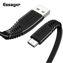 Плоский кабель Essager usb type-C для samsung Xiaomi huawei, 1 м, 2 м, кабель для синхронизации данных и зарядного устройства, кабель usb type-C, кабель USBC A, быстрая зарядка
